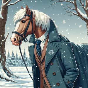 Elegant Horse Coat in Snowy Landscape