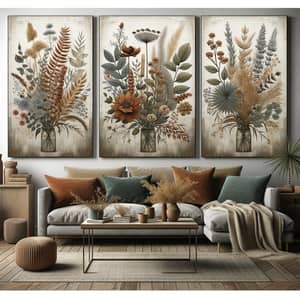 Botanical Illustrations Diptych for Rustic Living Room Decor