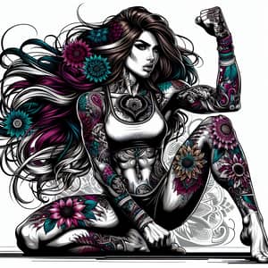 Rebellious Woman with Vibrant Tattoos | Edgy Digital Painting