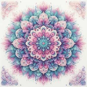 Vibrant Mandala Illustration in Pastel Pink, Purple & Teal