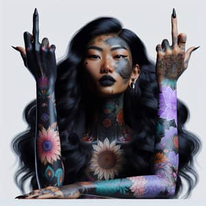 Defiant South Asian Woman | Rebellious Pose with Tattoos