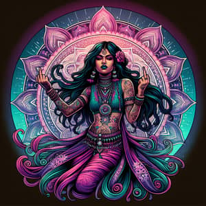 Defiant South Asian Woman Illustration with Intricate Tattoos