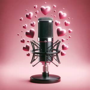 Studio Microphone with Hearts on Pink Background