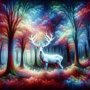 Mystical Forest with Majestic White Stag | Fantasy-Inspired Artwork