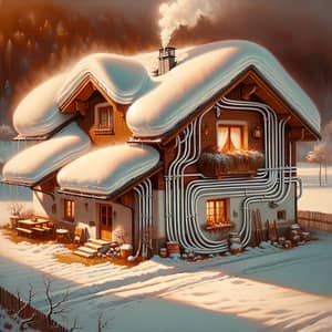 Idyllic Countryside Winter Scene with Snow-Covered House