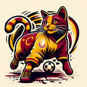 Galatasaray Inspired Playful Cat Illustration