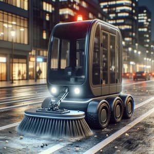 Self-Driving Street Sweeper Cleaning Urban Landscape