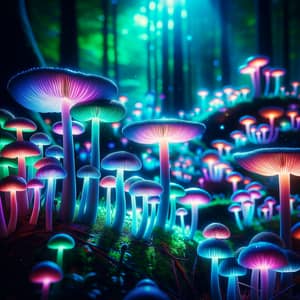 Mystical Forest with Luminescent Mushrooms