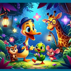 Cartoon Character Fun in Magical Forest - Animated Scene
