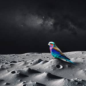 Colorful Bird on Lunar Landscape - Stunning Contrast View