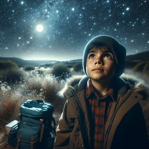 Young Boy Stargazing in Rural Setting