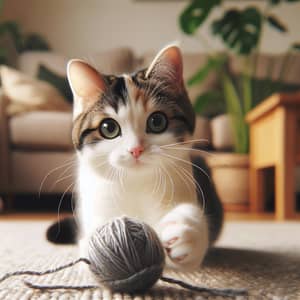 Playful Domestic Short-Haired Cat with Green Eyes | Cozy Living Room Scene