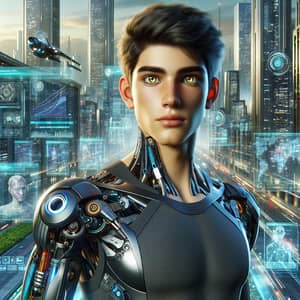 Teenage Cyborg in Futuristic City | Advanced Technology Scene