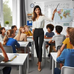 Diverse Classroom with Female Hispanic Teacher Teaching Math