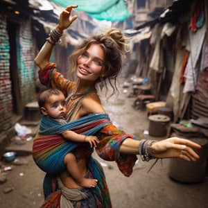 Hopeful Girl Dancing in Slum with Baby | Heartwarming Scene