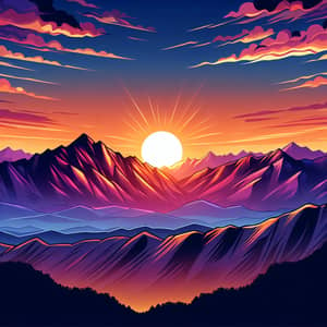 Mountain Sunset Cartoon Image | Tranquil Blend of Night & Day