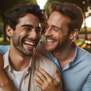 Happy Male Couple Smiling in Park - Love and Unity