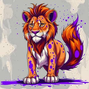Colorful Lion Man with Paint Stains and Fluffy Tail