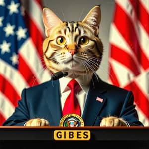 Cat President Delivering Live Speech