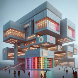 Futuristic Soviet Style School with Neon Lights, Palmela Library Style