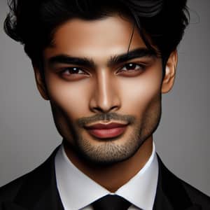 Captivating South Asian Man with Sharp Features and Black Hair