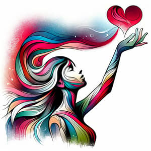 Colorful Girl Holding Heart - Vibrant Artwork