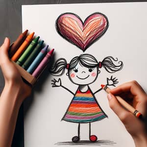 Handmade Child Art: Little Girl Holding Heart Drawing