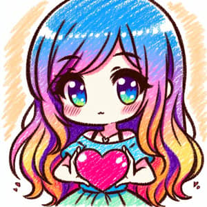 Chibi-Style Girl with Heart in Hair | Cartoon Drawing