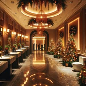 Luxurious Women's Restroom in Christmas-Themed Setting