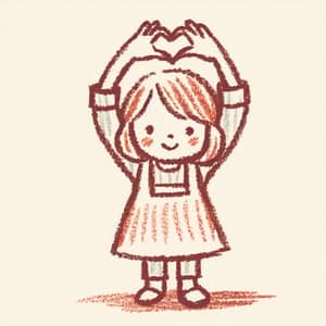 Naive-Style Drawing of a Girl Making Heart Shape