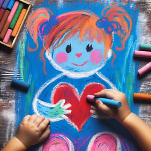 Colorful Drawing of Little Girl with Heart