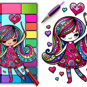 Whimsically Stylized Girl with Heart | Vibrant Color Composition