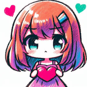 Cute Chibi Girl with Heart - Colorful Illustration