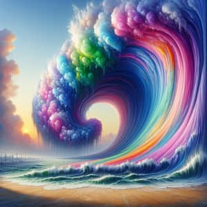 Whimsical Colorful Tsunami Wave - A Surreal Dreamlike Scene