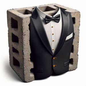 Formal Tuxedo-Clad Giant Brick: Unique Construction Material Fashion