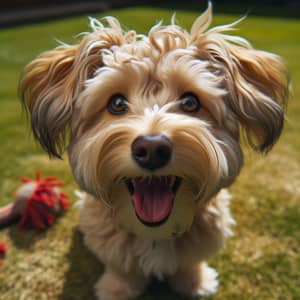 Playful Domestic Dog with Cream and Brown Shaggy Fur