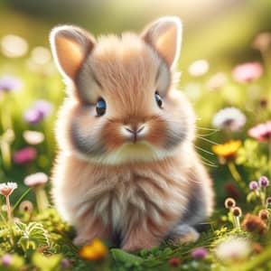 Adorable Baby Bunny in Sunlit Meadow | Cute Fawn-Colored Rabbit