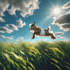 Whimsical Goat Flying - Joyful Scene in the Sun