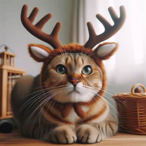 Unique Cat with Deer Antlers - Unusual Hybrid Creature