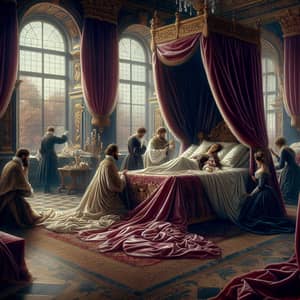 Ill Queen on Elaborate Bed | Regal Chamber Medical Scene