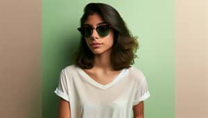 Hispanic Girl in White T-Shirt and Sunglasses | Green Background