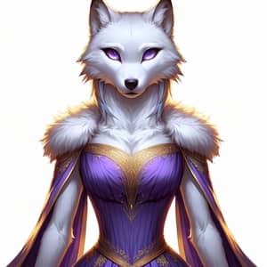 Female White Wolf Character in Purple and Gold Dress