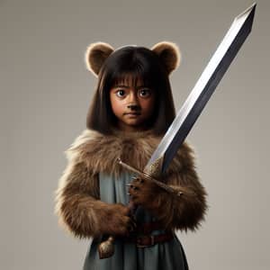 Young Girl Anthropomorphic Bear with Sword