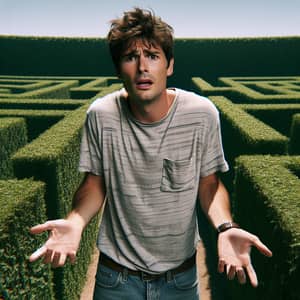 Confused Man Lost in Maze - Surreal Portrait Photo
