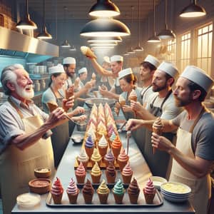 Bustling Ice Cream Parlor: Vibrant Scene Inspired by Food Photography