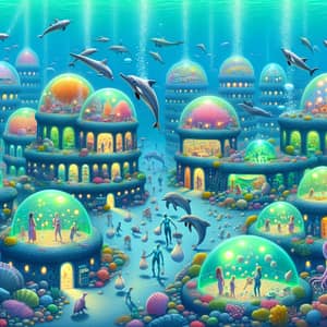 Underwater Society with Colorful Coral Buildings and Marine Flora