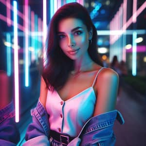 Neon Dreams: Stylish Young Woman in Urban Vibes