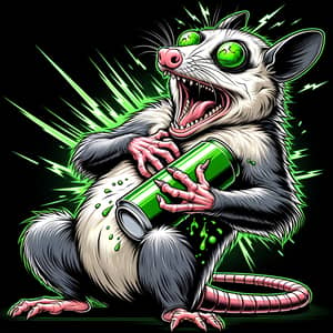 Humorous Possum Caricature: Heart Attack with Energy Drink