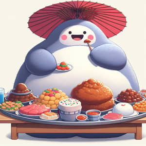 Famous Japanese Animated Movie Character Buffet Scene