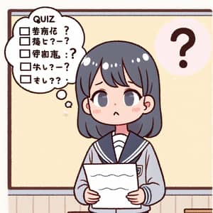 Confused Japanese Schoolgirl Contemplating Quiz Question